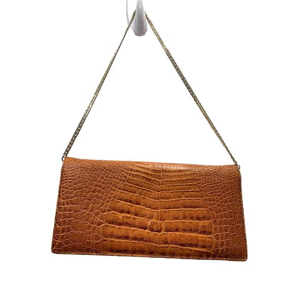 70s Pierre Cardin Alligator Clutch w Chain Strap | 9.5" x 4.75" x 3" - Picture 10 of 10